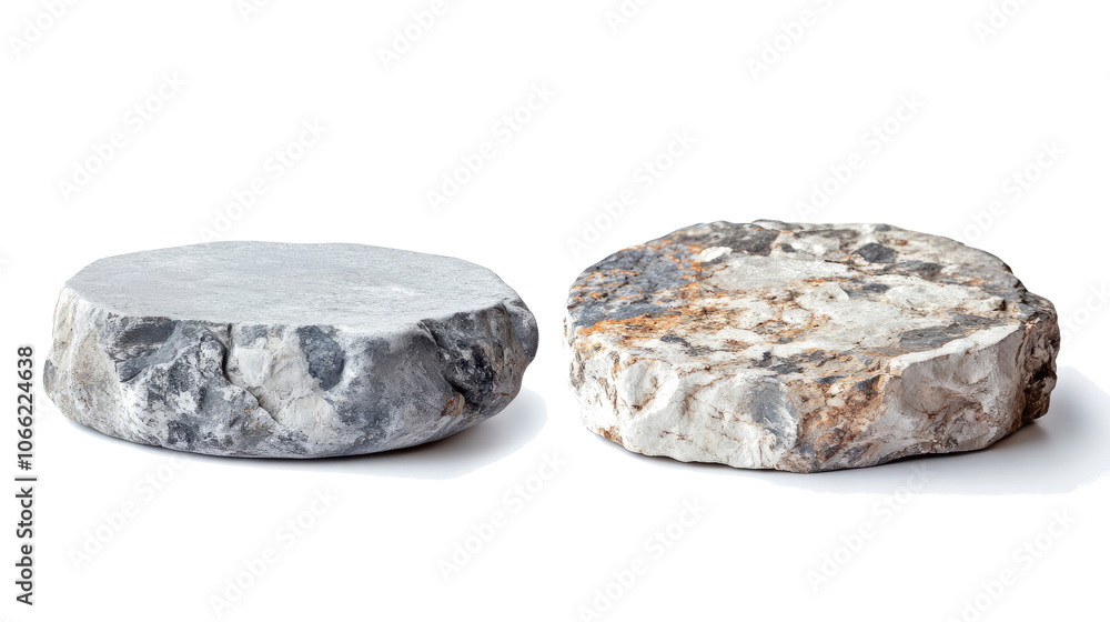 Poster natural stone round podiums isolated on a transparent background generative ai