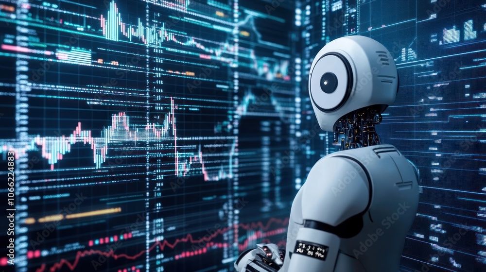 Poster robot analyzing stock market data