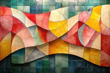 Fototapeta premium Abstract Geometric Wall Art with Curved Shapes and Vibrant Colors