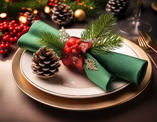 Christmas-Themed Napkin Rings with Pinecones and Holly