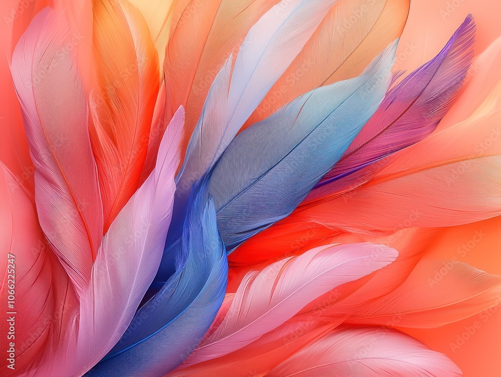 Poster A Close-Up View of Multicolored Feathers Arranged in a Fan-Like Pattern
