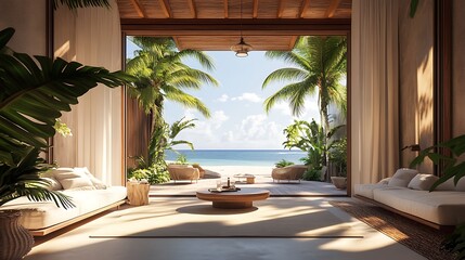 Modern Tropical Living Room with Ocean View