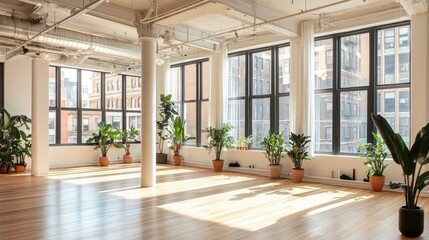 Obraz premium Bright and Spacious Urban Office with Plant Decor