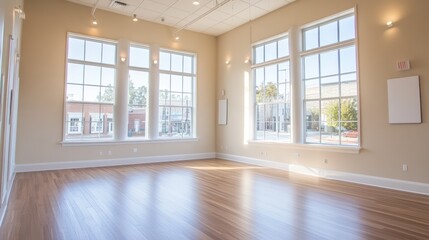 Fototapeta premium Bright and Spacious Room with Large Windows