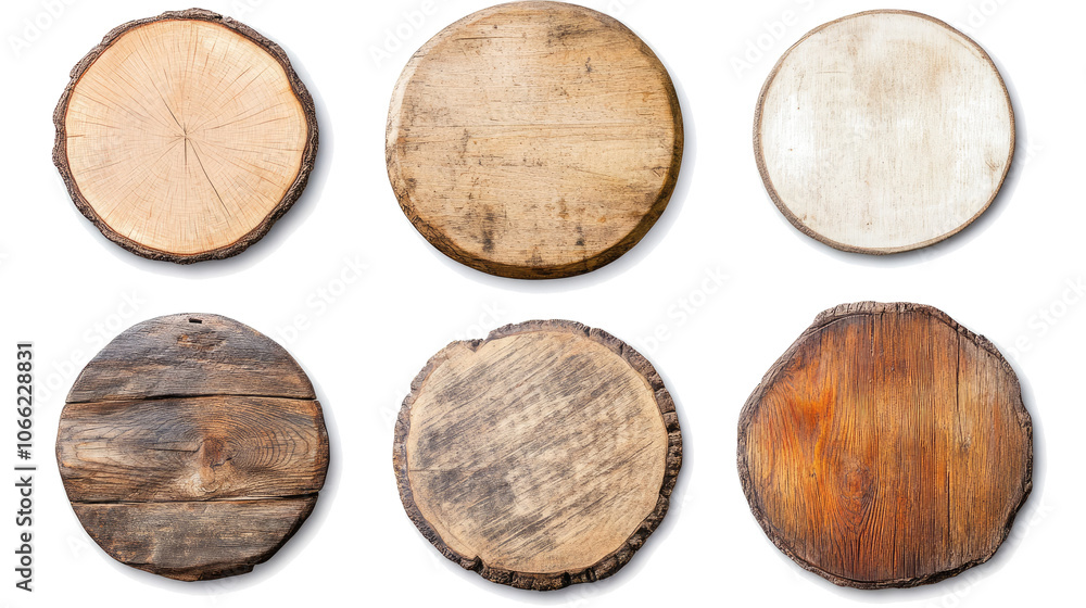 Aufkleber collection of wooden round slices on a transparent background generative ai