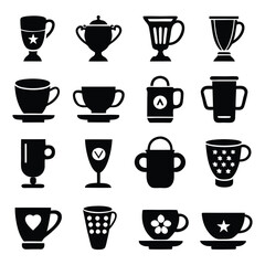 a silhouette black filled large icons set of drink