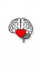 Head and brain outline with heart concept. illustration in flat design with shadow on light transparent background isolated with white highlights, png