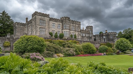Majestic Castle Surrounded by Lush Gardens