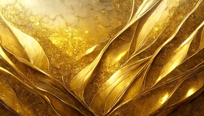 Opulent golden wall with a luxurious, shiny texture. The rich golden background exudes warmth and elegance, creating a stunning visual effect with its polished, reflective surface and radiant glow