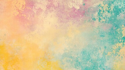 Obraz premium 31.A lively abstract gradient featuring a bold mix of citrusy lime, vivid yellow, bright coral, and pastel peach transitioning into soft lilac, teal, and beige. The rough grain texture gives the