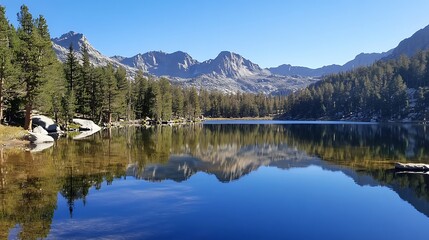 Fototapeta premium Mountain Range Reflected in a Still Lake