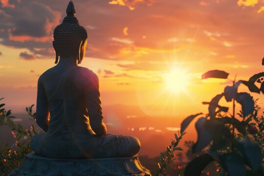 Silhouette of Buddha on on sunset.end of Buddhist Lent