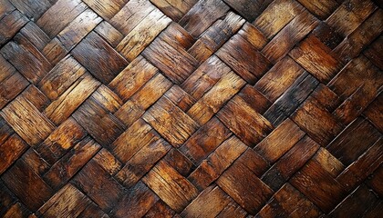A Close-Up of Intertwined Wooden Slats with a Diagonally Aligned Pattern