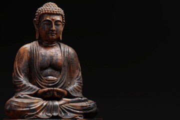 Fototapeta premium Buddha statue in meditation with black space.