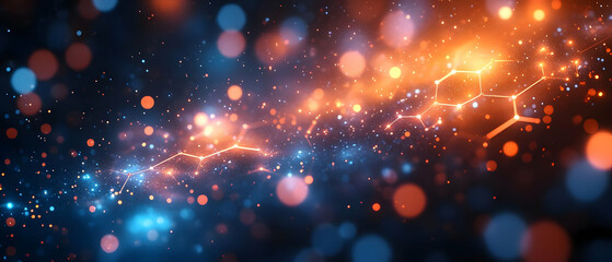 Fototapeta premium Colorful abstract representation of molecules and particles in a cosmic environment.