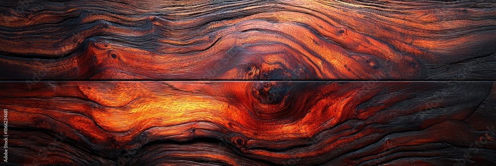 Poster a close-up of red and black wood grain with wavy patterns