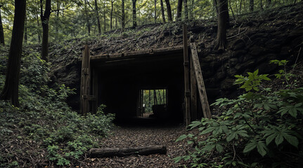 Mysterious Abandoned Tunnel in Enchanting Autumn Forest