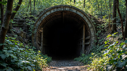 Mysterious Abandoned Tunnel in Enchanting Autumn Forest