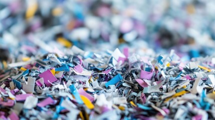 Pile of shredded paper strips in various colors. Concept of recycling, document destruction