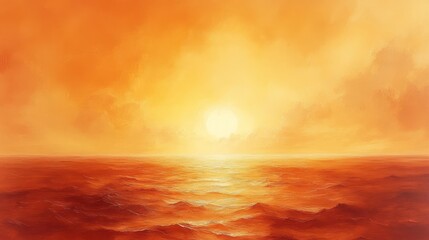 Obraz premium A fiery orange sunset over a calm sea.
