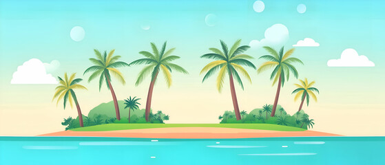 Obraz premium Tropical island with palm trees on a sunny day.