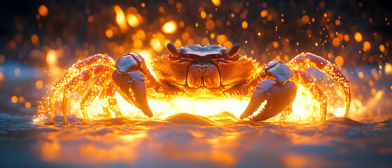 Fototapeta premium Majestic crab amidst glowing fire, showcasing vibrant colors and dynamic movement, perfect for wildlife enthusiasts.