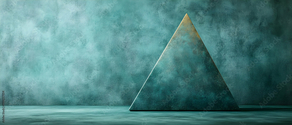 Poster Abstract pyramid on a textured green background, creating a sense of depth and tranquility.