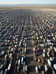 Obraz premium Aerial View of a Massive Truck Parking Lot.