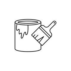 Outline Icon of paint can with brush, Painting Tools
