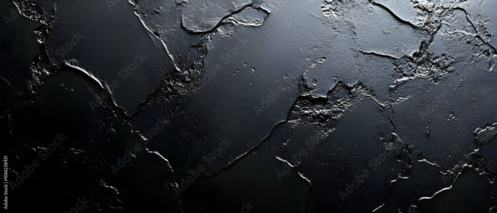 Poster close-up of a textured black surface with intricate patterns and shadows, ideal for backgrounds and 