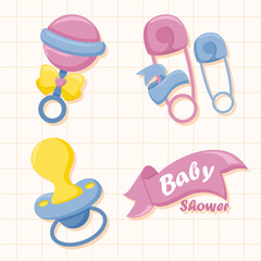 A collection of illustrations showing essential baby items and equipment