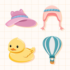 Set of cute cartoon doodle kids baby shower objects