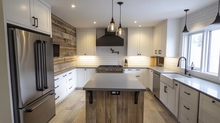 Modern Kitchen with Stainless Steel Appliances and Wooden Accents