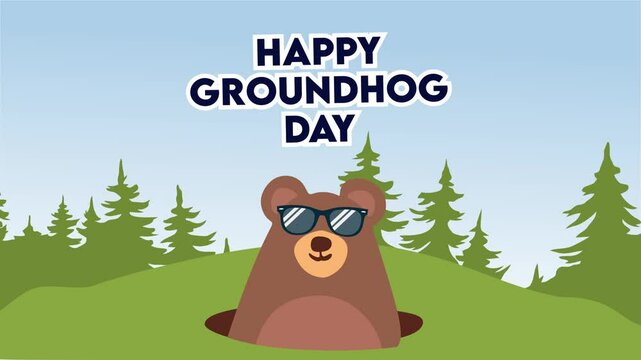 happy groundhog day with cute groundhog