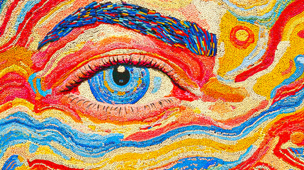 Vibrant abstract eye artwork with colorful patterns and textures, showcasing intricate details and mesmerizing design. eye captures attention with its vivid hues and artistic flair