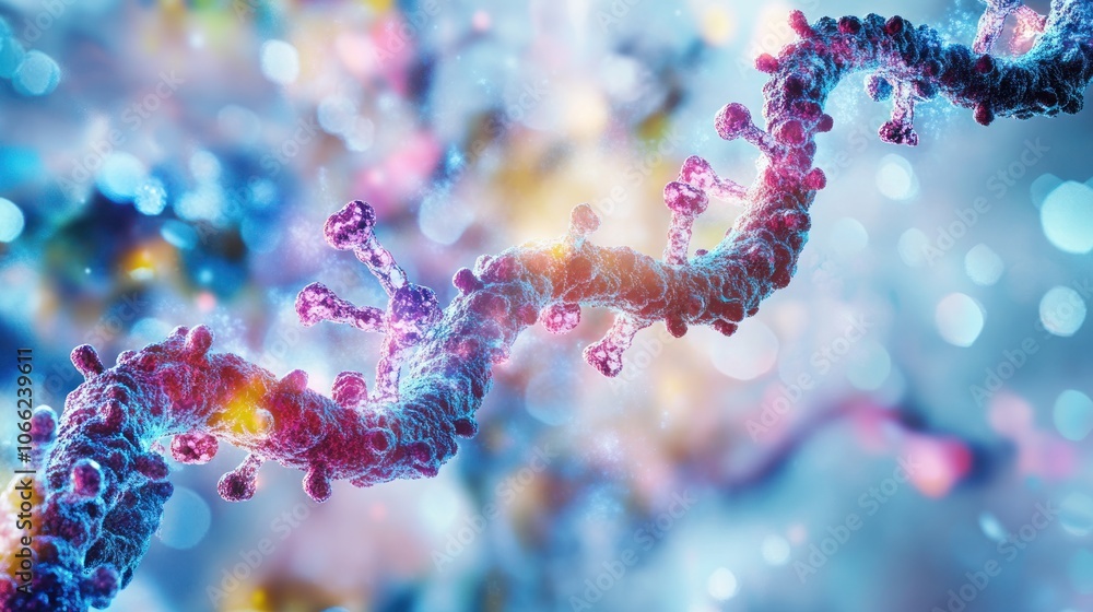Poster A Detailed 3D Render of a DNA Strand with Bokeh Background
