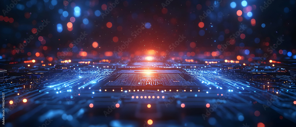 Aufkleber futuristic digital circuit board with glowing lights and intricate patterns, representing advanced t