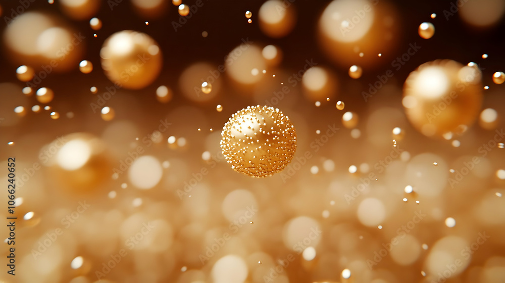 Poster golden spheres amidst a bokeh background, creating a mesmerizing and dreamy visual effect.