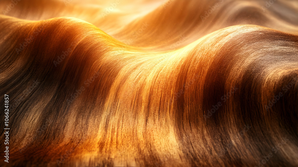 Poster abstract golden waves flowing in soft, warm light, creating a serene and mesmerizing atmosphere.