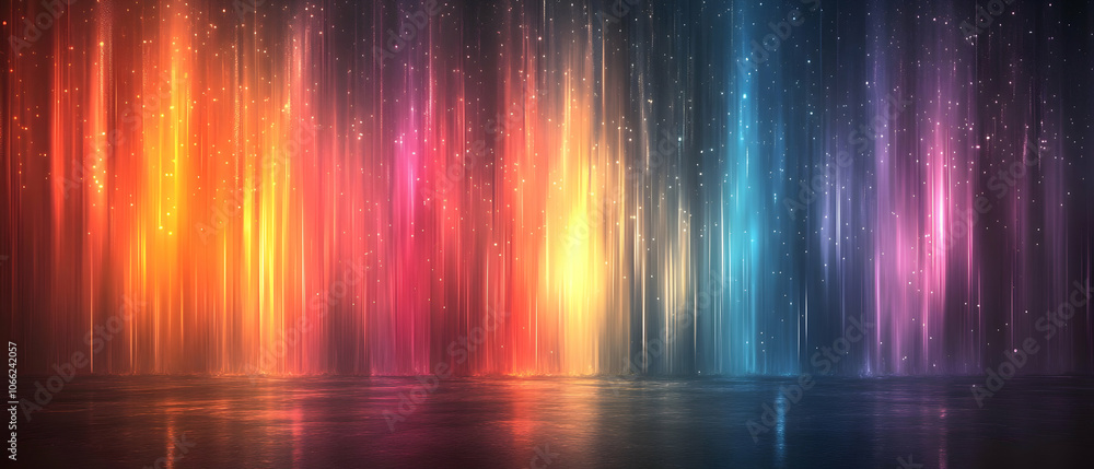 Poster vibrant color gradient with flowing patterns and shimmering lights, creating a mesmerizing abstract 