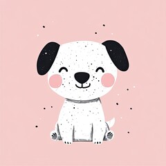 Smiling dog with happy expression face on magenta, hot pink background. cute puppy. Children's illustration book