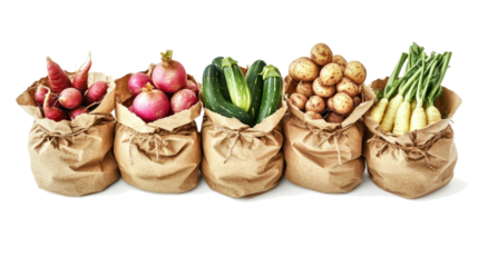 Fresh Veggies in Eco-Friendly Paper Bags on White Generative AI