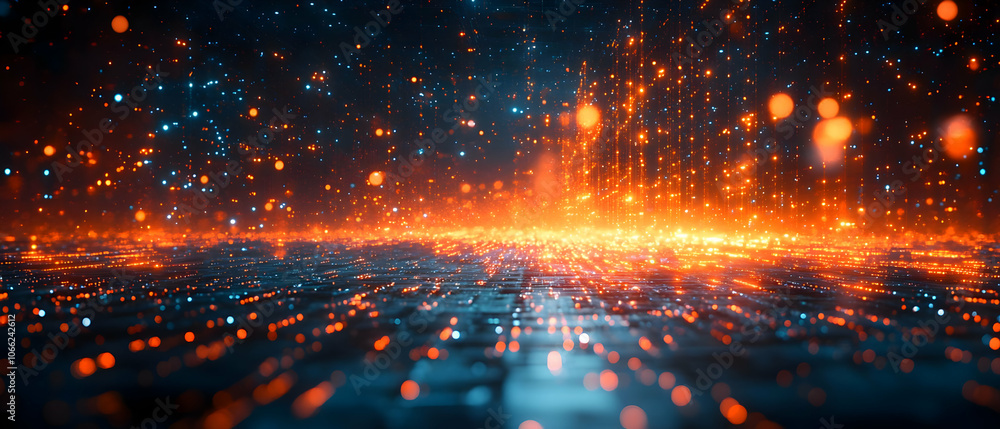 Canvas Prints abstract digital landscape featuring glowing particles and a futuristic atmosphere.