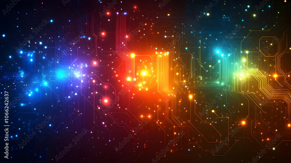 Poster vibrant abstract digital background with colorful lights and patterns, perfect for futuristic themes