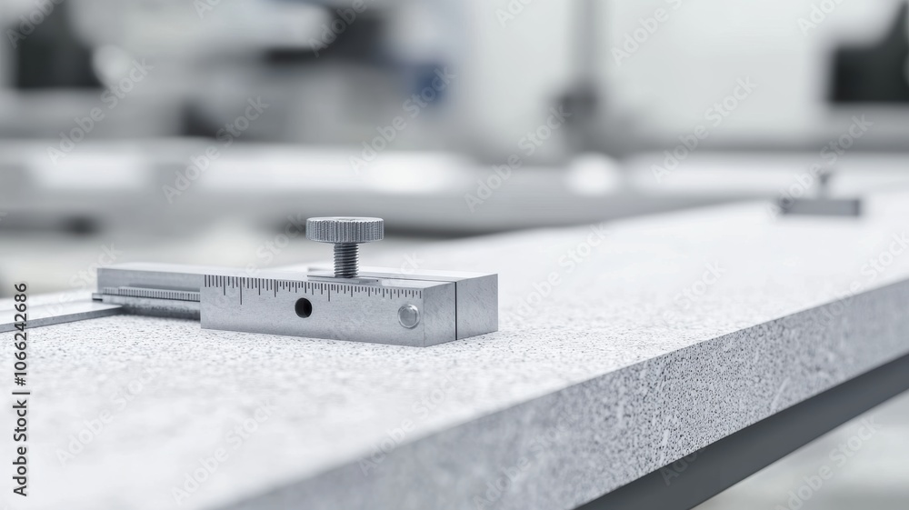 Poster precision measuring tools on workbench for quality control