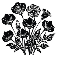 california poppies vector style white background