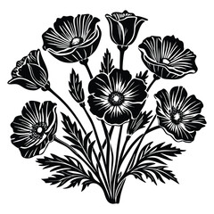 california poppies vector style white background