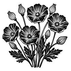 california poppies vector style white background