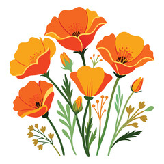 california poppies vector style white background