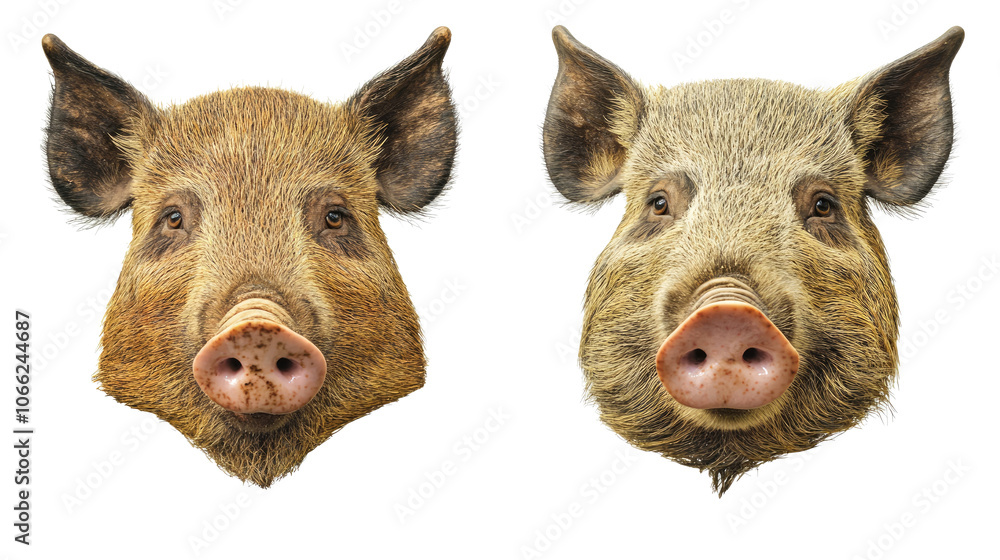 Poster close-up views of wild boar faces showcasing distinct features generative ai